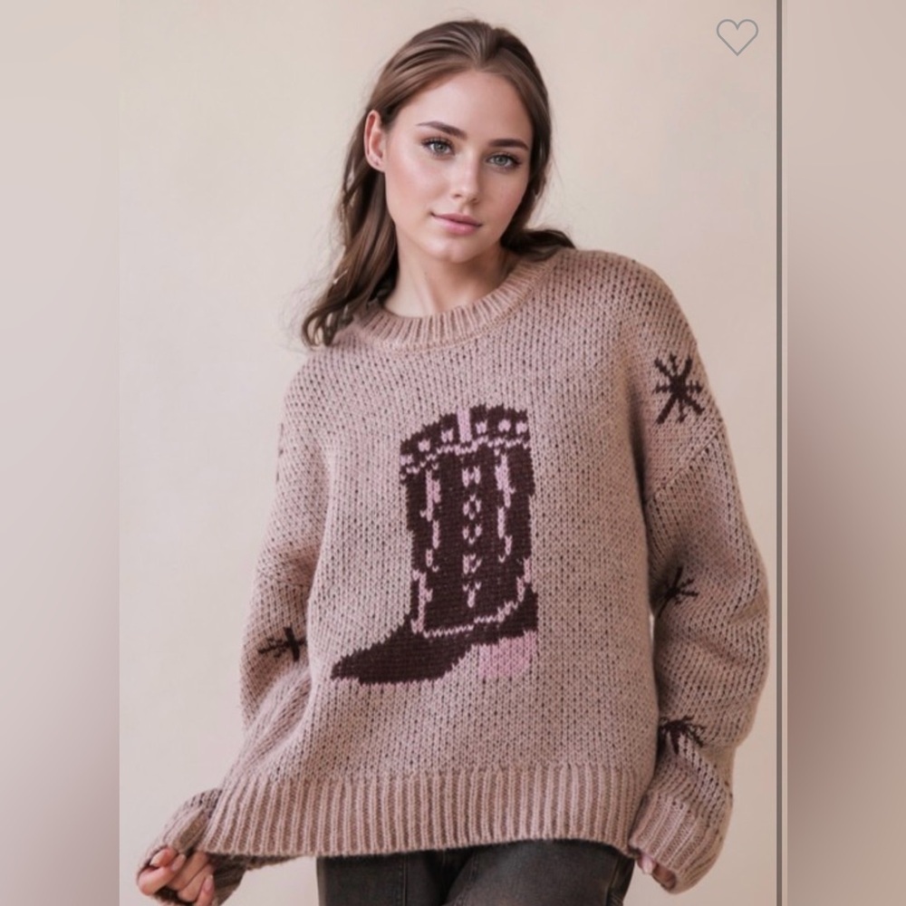 Very J Tan Sweater with Boot Design